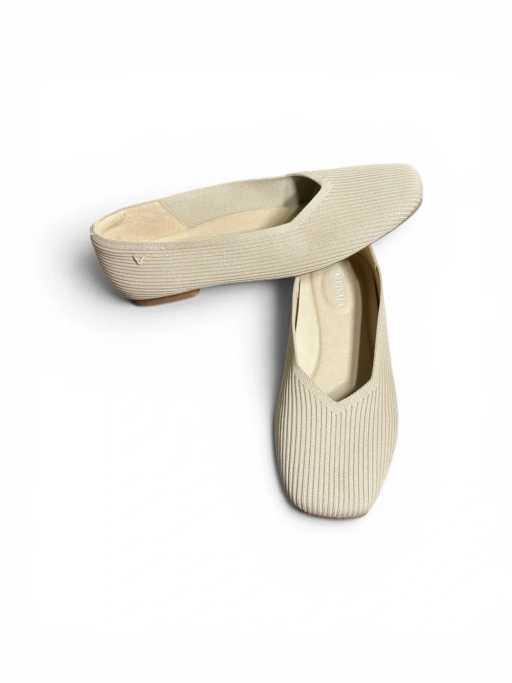 Vivaia Women's Cream Knit Square-Toe Ballet Flats